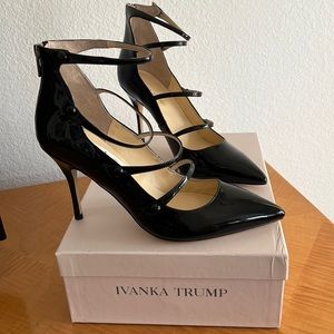 Ivanka Trump Dritz Strappy Black Patent Leather Heels NWT